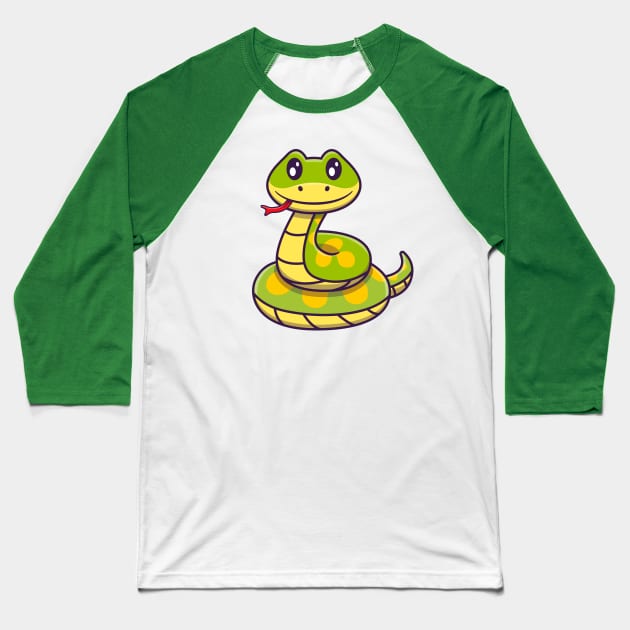 Cute Green Snake Baseball T-Shirt by Catalyst Labs